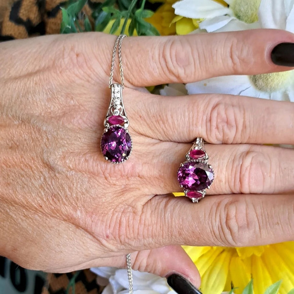 Color Change Sapphire & Natural Ruby Ring & Necklace Set. - Picture 1 of 9